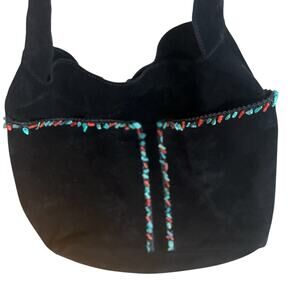 BOTTEGA VENETA Suede Black Shoulder Purse Stones Turquoise Rare Southwestern